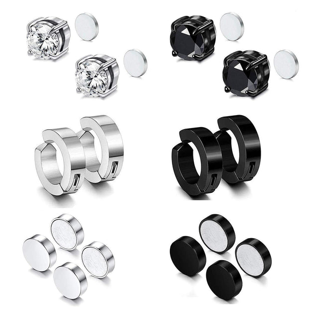 Non-Pierced Cross Zircon Magnet Titanium Steel Stud Earring For Men