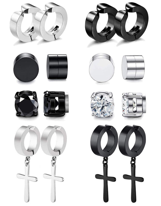 Non-Pierced Cross Zircon Magnet Titanium Steel Stud Earring For Men